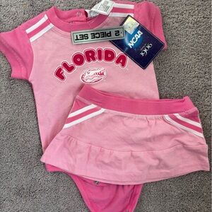 NWT Florida Gators Cotton Baby Bodysuit Skirt Set Pink NCAA Infant Outfit 12M